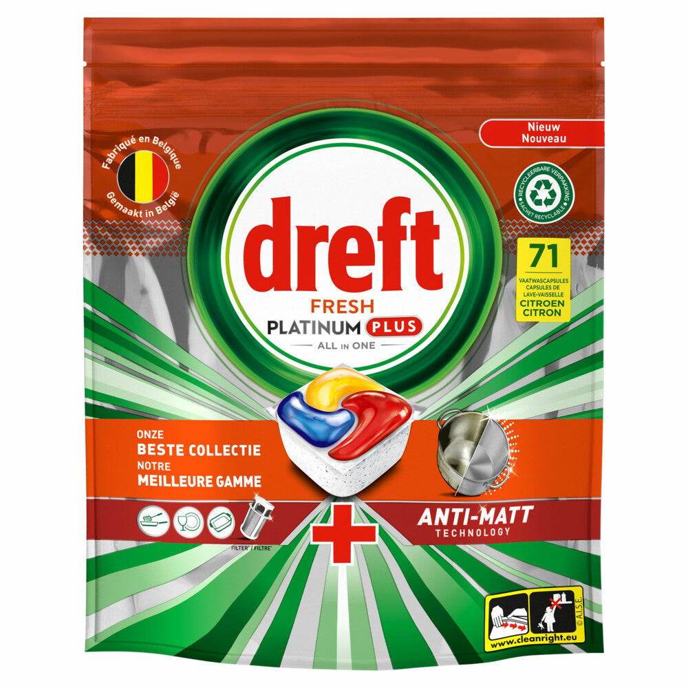 Dreft Platinum Plus All In One Citroen 71 stuks - Vaatwastabletten