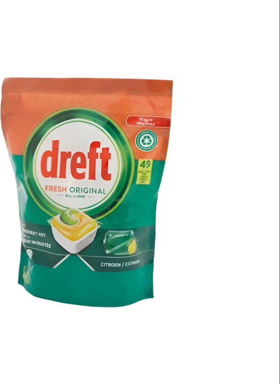 Dreft Fresh Platinum Vaatwastabletten All in One - 49 Stuks, Met Vetfilter