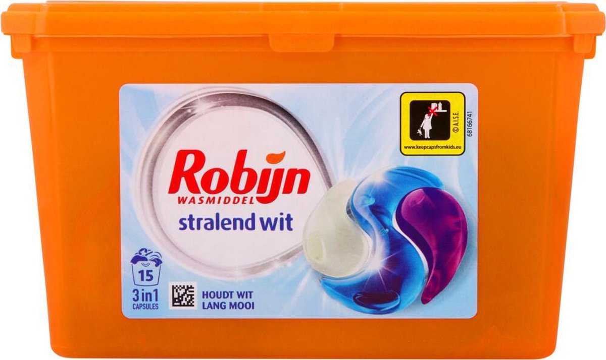 Robijn Wascapsules - 3-in-1 - Stralend Wit - 15 Stuks