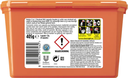 Robijn Wascapsules - 3-in-1 - Stralend Wit - 15 Stuks