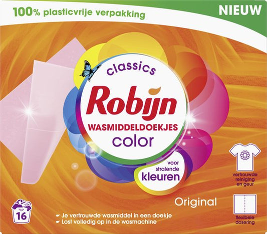 Robijn Classics Color - Wasmiddeldoekjes 16 wasstrips
