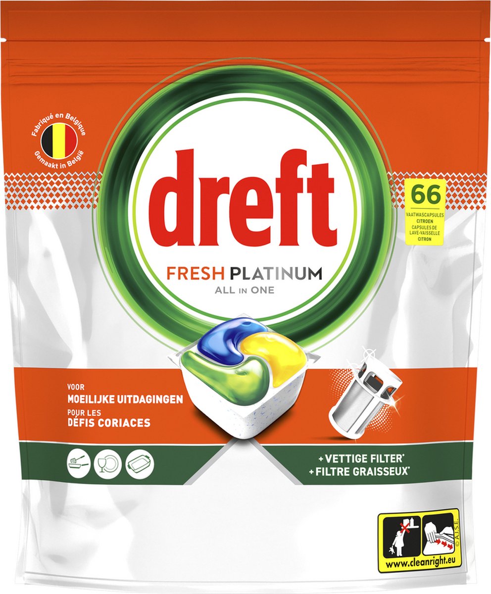Dreft Platinum All In One Citroen - Vaatwastabletten 66 stuks