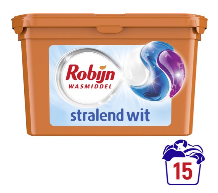 Robijn Wascapsules - 3-in-1 - Stralend Wit - 15 Stuks